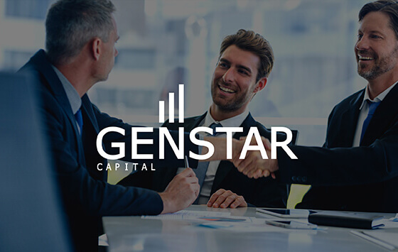 Group of business men in a meeting with Genstar logo