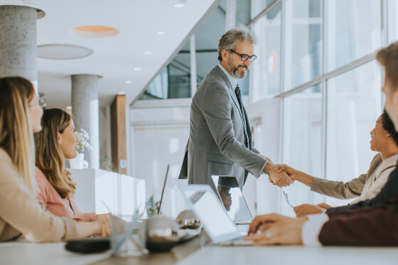 A team of financial professionals holding a business meeting