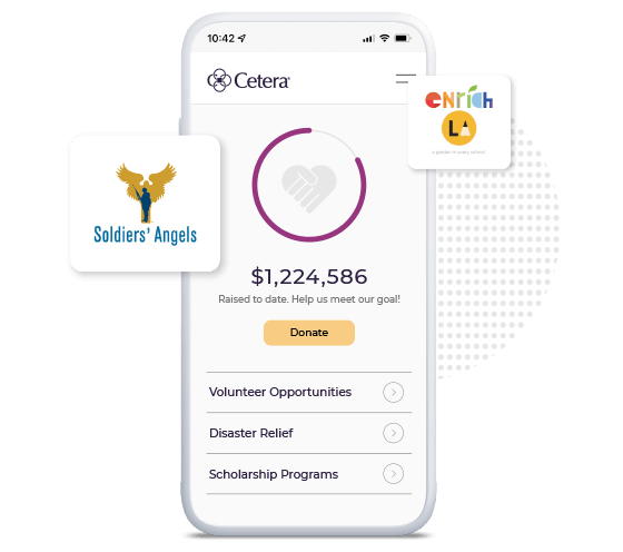 The amount of Cetera's total financial donations shown on a phone
